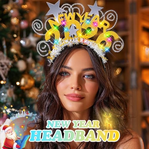Zoestar Light Up 2026 Headband LED New Year Headbands NYE Glow Party Hair Accessories for Women