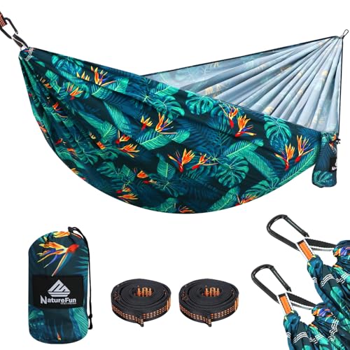 NATUREFUN Ultra-Light Travel Camping Hammock | 300kg Load Capacity,Breathable,Quick-Drying | 2 x Premium Carabiners,2 x Ny...