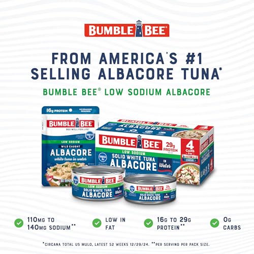Bumble Bee Low Sodium Chunk White Albacore Tuna in Water, 2.5 oz Pouches (Pack of 12) - Ready to Eat Wild Caught Tuna Pack...