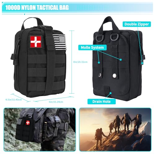 Survival Kit and First Aid Kit, 236PCS Survival Gear Camping Essentials Emergency Medical Supplies with Tactical MOLLE Pou...