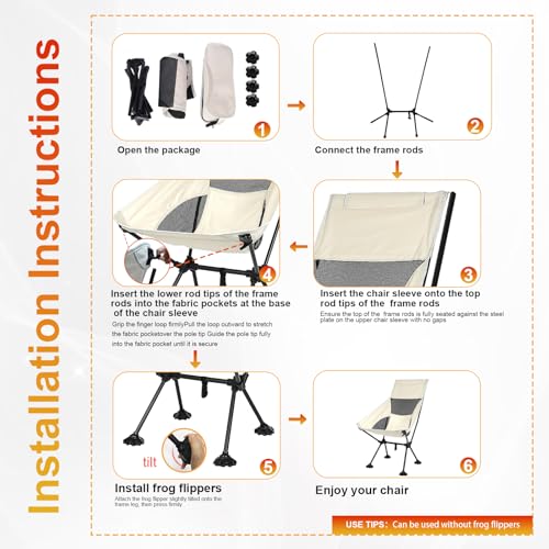 IEJ Ultralight High-Back Camping Chair - Portable Folding Backpacking Chair with Anti-sag Footmuffs, Supports up to 300 lb...