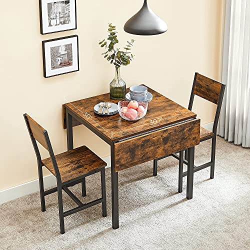 VASAGLE Folding Dining Table, Kitchen Table, Drop Leaf Extendable Table for Small Spaces, Seats 2-4 People, Industrial, Ru...