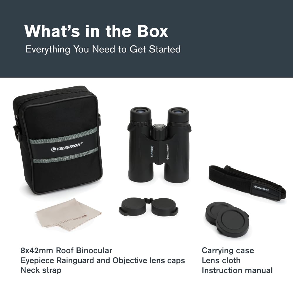 Celestron - Outland X 8x42 Binoculars – Ideal for Birding and Outdoors – 42mm Objective Lenses – Wide 7° Field of View – BaK-4 Prisms – Multi-Coated – Waterproof and Fogproof