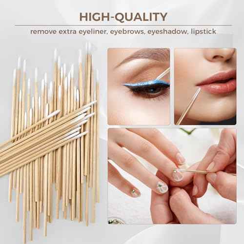 400Pcs Pointed Cotton Swabs in Storage Box - Precision Microblading Cotton Swabs with Wooden Sticks for Makeup, Cleaning Nail Polish, Eyebrow, Tattoo Permanent Supplies, Craft