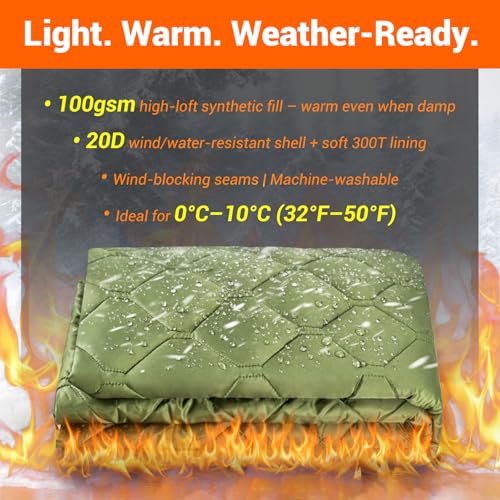 FUNANASUN Recycled Wearable Sleeping Bag, 4-in-1 Poncho Blanket Hoodie with 650FP Insulation, Ultralight Packable for Adul...