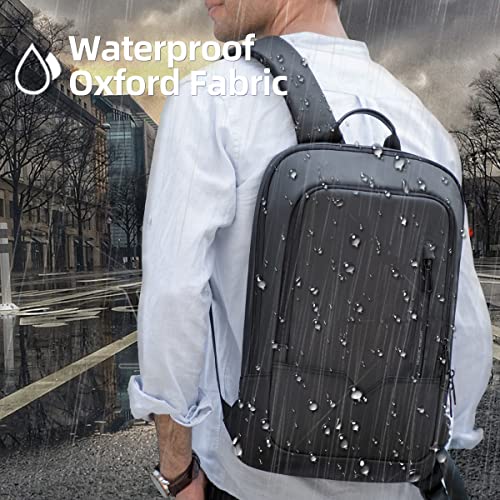 hk Backpack for Men Business Slim Backpack with USB Charger Computer Lightweight Anti-theft Travel Backpacks 15.6 inch Wat...