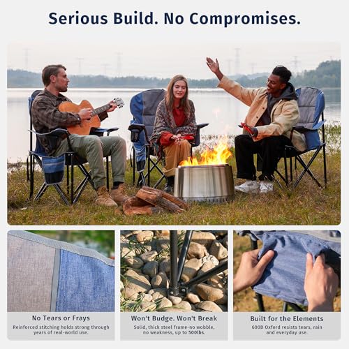 East Oak Oversized Camping Chair | Heavy Duty Camping Chairs | 500LBS Support, 600D Oxford, Cup Holder & Side Pocket | Ide...