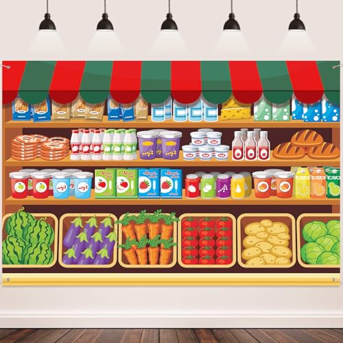 Cartoon Supermarket Shelf Background Fresh Fruit Vegetable Goods Shelf Grocery Store Decoration Background Fruit Theme Bab...