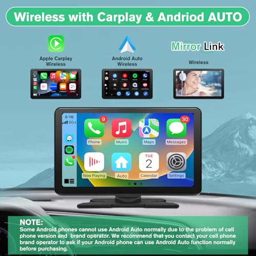 9" Carplay Screen for Car Portable, Carplay & Android Auto Car Stereo, Touchscreen GPS Navigation 4K Dash Cam/1080P Backup...