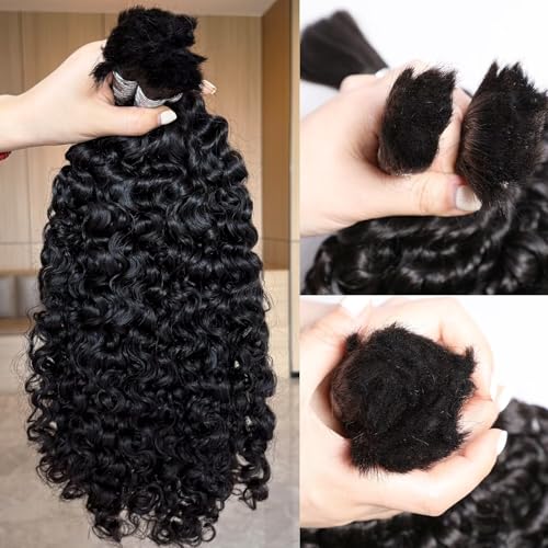Lemoda Boho Human Braiding Hair Burmese Curly Bulk Human Hair Extensions For Bohemian Knotless Braids No Weft 26Inch 1Bundle/Lot 100g/1Bundle 1B Natural Black Salon-Quality