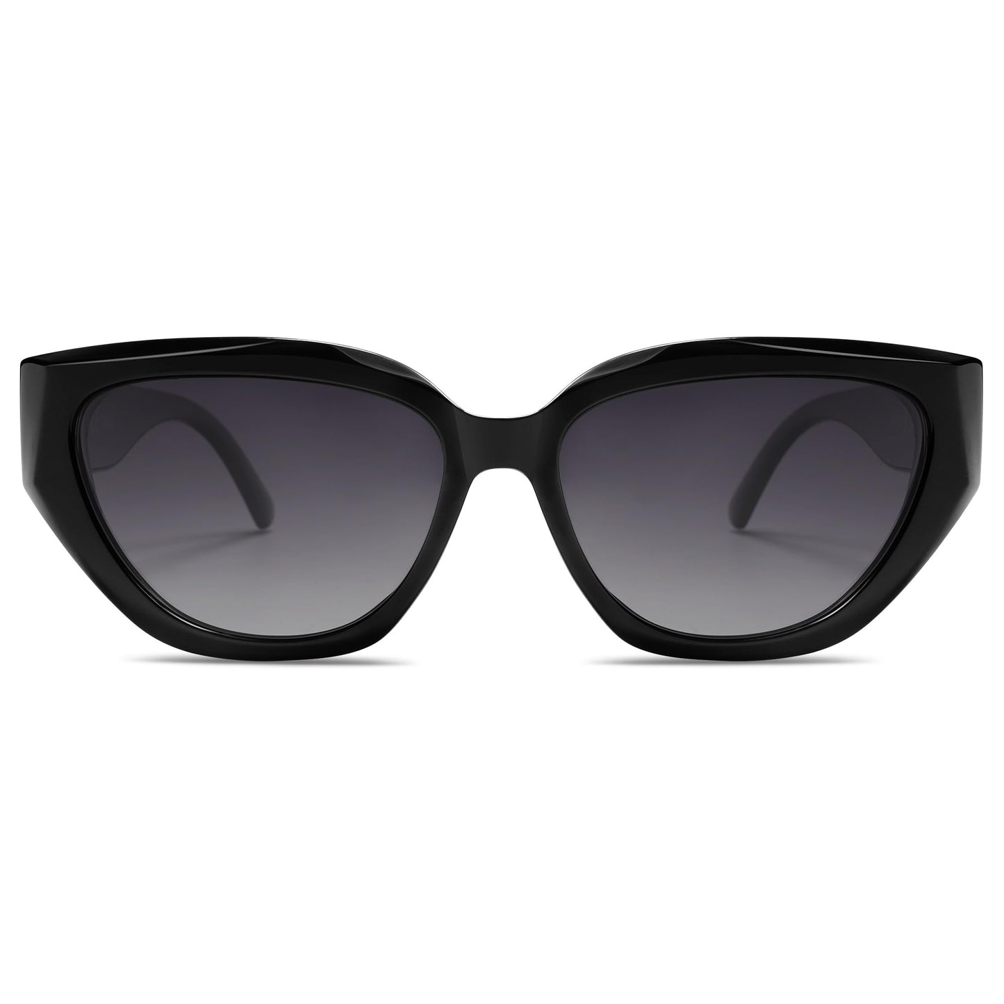 SOJOS Trendy Cute Cat Eye Polarized Sunglasses for Women Fashion Cateye Womens Sunnies SJ2237, Black Frame Grey Grading Lens