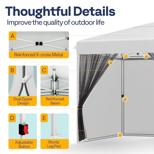 VIVOHOME 10x10ft Easy Pop-Up Canopy, Outdoor Screen Tent with Mosquito Netting, 2 Zipper Doors, and Roller Bag for Yard Ca...