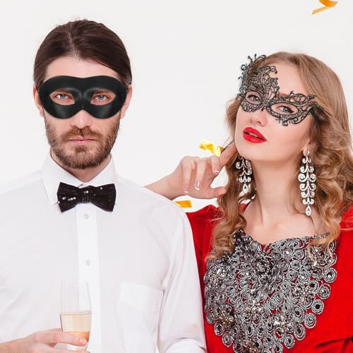 Heclia 2PCS Masquerade Masks for Women Couples Masquerade Lace Mask Set Venetian Halloween Masks for Women and Men Plastic...