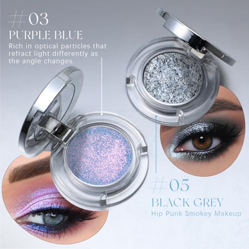 HOSAILY Chameleon Purple Blue Glitter Eyeshadow, Multichrome Color Shifting Single Eyeshadow, Holographic Sparkling Inner ...