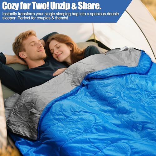 2-in-1 Detachable Sleeping Bag,Waterproof 4-Season Adult Sleeping Bags w/Removable Cotton Liner – Converts to 2 Lightweigh...