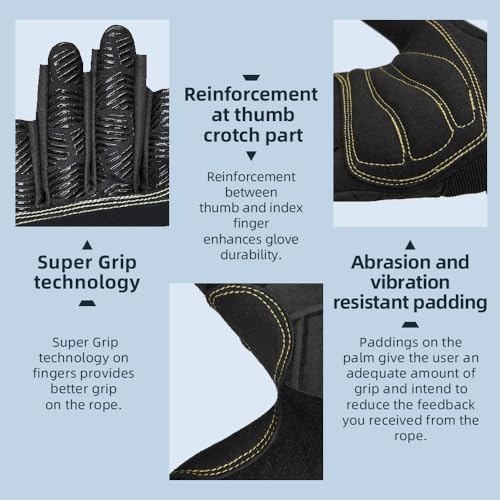 Seibertron Full or Half Finger Padded Palm Lightweight Breathable Climbing Rope Gloves for Climbers, Rock Climbing, Rescu...