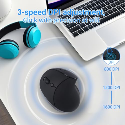 Justdfine Ergonomic Mouse, Wireless Vertical Mouse, Rechargeable Wireless Mouse,2.4GHz Optical Mouse : 3 Adjustable DPI 80...