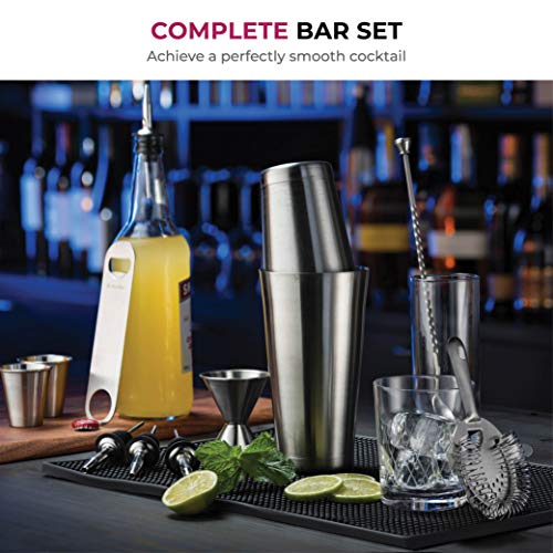 Expert Cocktail Shaker Home Bar Set - 14 Piece Stainless Steel Bar Tools Kit with Shaking Tins, Flat Bottle Opener, Double...