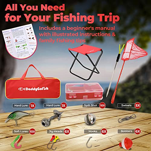 DaddyGoFish Kids Fishing Pole - Rod Reel Combo Tackle Box Starter Set - First Year Small Dock Gear Kit for Boys Girls Todd...