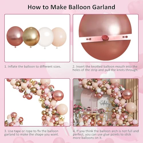 Rose Gold Balloon Garland Kit, Nude Pastel Pink Metallic Gold Matte White Balloons Gold and Rose Gold Confetti Balloons fo...