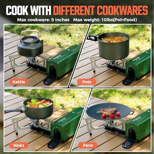 BIG HORN OUTDOORS Butane Camping Stove, Portable Folding Gas Burner with Carry Bag for Camping, Emergency Use and Outdoor ...