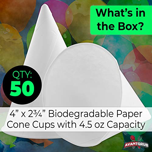 Eco-Friendly, Wax Free 4.5oz White Paper Cone Cups 50Pk. Small Dispenser Cup for Shaved Ice, Office Water Coolers, Sports ...