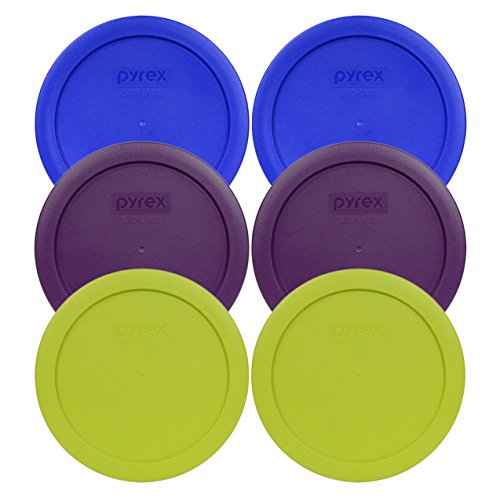 Pyrex 7201-PC 4 Cup (2) Cadet Blue, (2) Purple, & (2) Edamame Green BPA-Free Plastic Lids, Made in USA