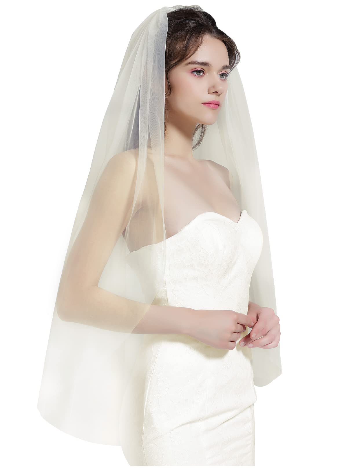 BEAUTELICATE Wedding Bridal Veil with Comb 1 Tier Cut Edge Veil