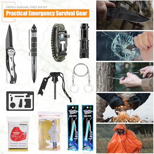 Survival First Aid Kit, Molle Medical Pouch 288PCS Outdoor Emergency Survival Gear and Equipment for Hiking Camping Huntin...