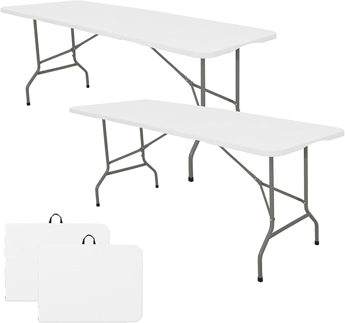 Set of 2 Folding Table 6 FT Lightweight Camping Table Portable Plastic Rectangular Outdoor Dining Table Steel Legs Fold-i...