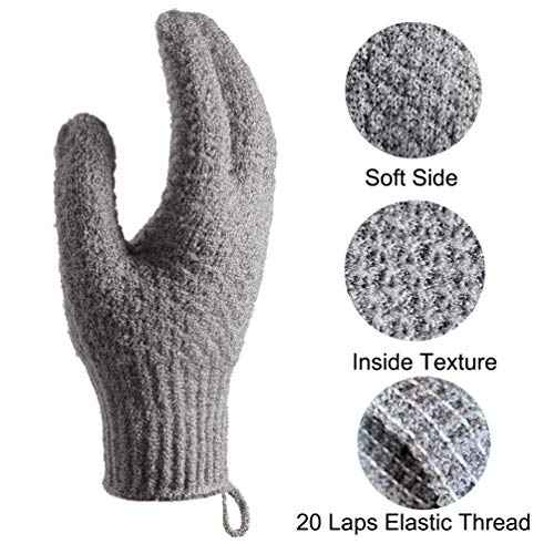 Bath Exfoliating Gloves - 4 Pcs Lengthened and Large Scrubbing Gloves for Shower, Spa, Massage - Scrub Mitts for Body, Face, Hand and Foot (Black and Gray)