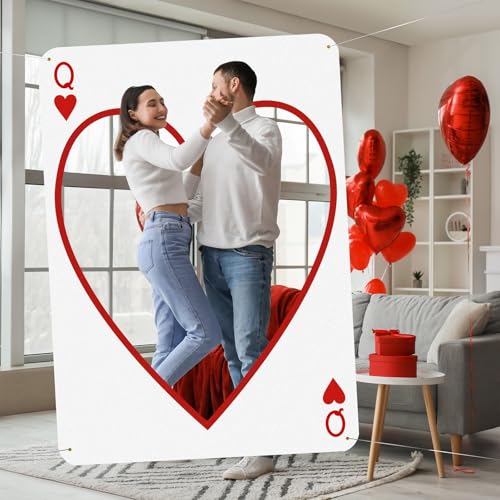 Aurelema 2m Large Valentine's Day Photo Booth Props Party Decoration Stand Poker Player Cards Backdrop Red Heart Cutout Va...