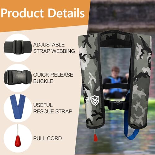 VOGUCCLO Manual Inflatable Life Jacket | Inflatable PFD Jackets for Adults|Kayak Life Vest | PFD Low Profile for Fishing S...