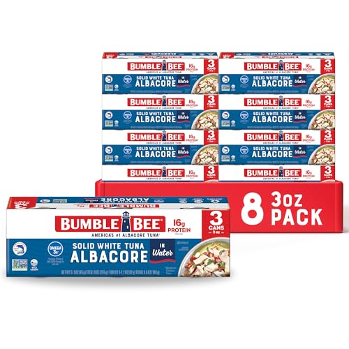 Bumble Bee Solid White Albacore Tuna in Water, 3 oz Can (8 Packs of 3, 24 Cans Total) - Wild Caught Tuna - 16g Protein per...
