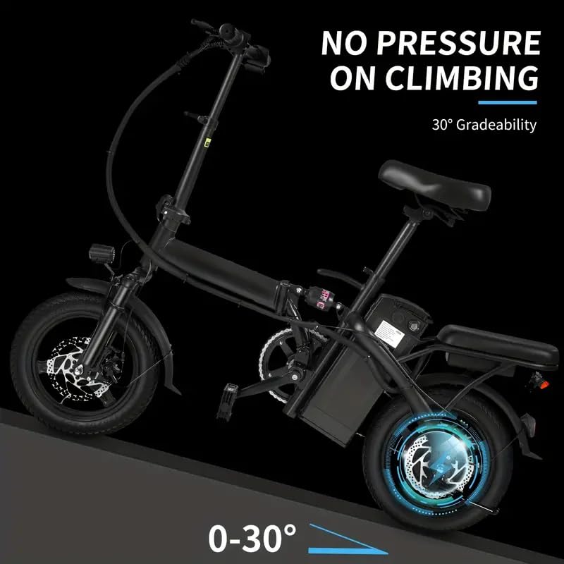 Electric Bike for Adults, Peak 500W Brushless Motor Folding, 48V12AH Removable Battery, 23MPH Ebike with 35 Miles Range & PAS Mode, 14" Adults Electric Bicycles Commuting -Certified e Bike (T1 Black)