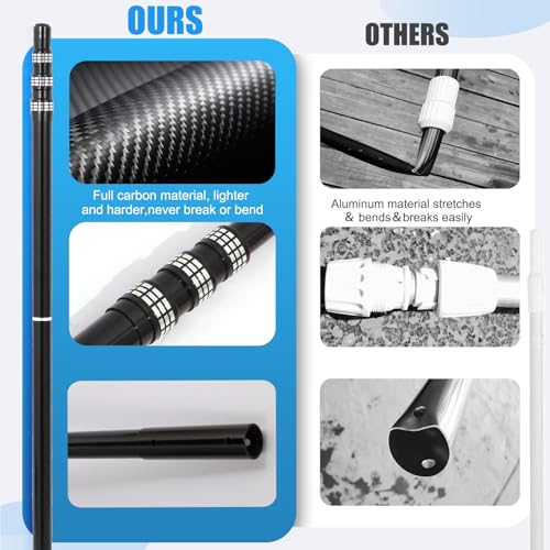 JSPJSP Carbon Fiber Pool Rod - Professional 4-12 Foot Telescopic 4-Piece Pool Cleaning Rod Set, Adjustable Telescopic Rod ...
