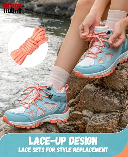 R CORD Kids Hiking Boots Waterproof Durable TPR Ankle Support Boots Breathable Trekking Shoes Non-Slip Outdoor Sneakers fo...