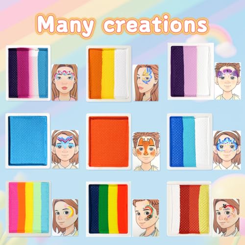 Professional Face Painting kit for Kids Adult Face Painter110 Colors Split Cake Face Paint 96 pcs Set Non-Toxic Washable & Safe with Brushes Sponges Glitter Stencils for Halloween Makeup Kit
