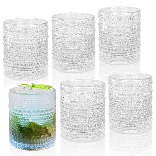 Hobnail Drinking Glasses Set of 6, 10 oz, Cocktail Glasses Vintage Glasses Drinking Set Glass Cups Mixed Drinkware Set Vin...