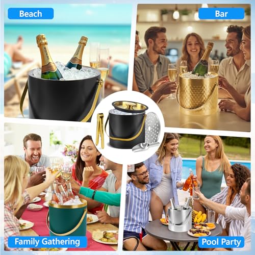 Ice Bucket, Ice Bucket with Silicone Sealing Ring Double-Wall Vacuum Insulation Champagne Buckets with Filter Layer Ice To...