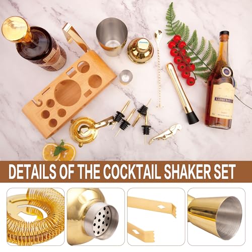 JNWINOG 12Pcs-Cocktail Shaker Set Stainless Steel Bartending Kit 18.6oz Cocktail Bar Set Cocktail Mix Drink Making Kit Pro...