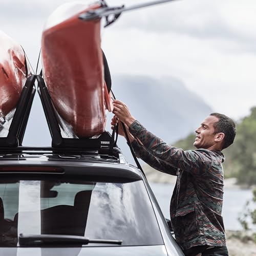 Thule Hull-a-Port Aero Rooftop Kayak Rack - Carries 1 Kayak - Anti-Theft Design - Foldable Design - Rubber Padding mountin...