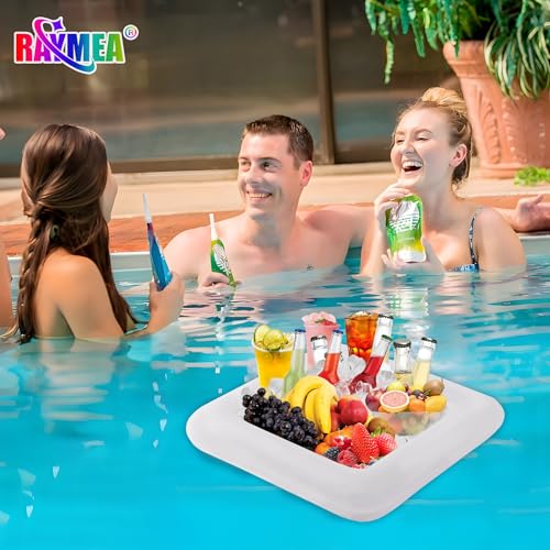 RAYMEA Inflatable Ice Serving Bar 2 PCS, Portable Salad Ice Tray Food Drink Pool Containers Inflatable Cooler for Summer P...