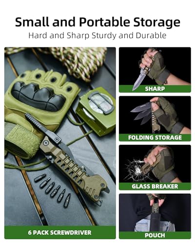 Multitool Knife, 17 in 1 Pocket Knife with Screwdriver, Fire Starter Sticks, Bottle Opener, Saw, Whistle, Nylon Sheath, ED...