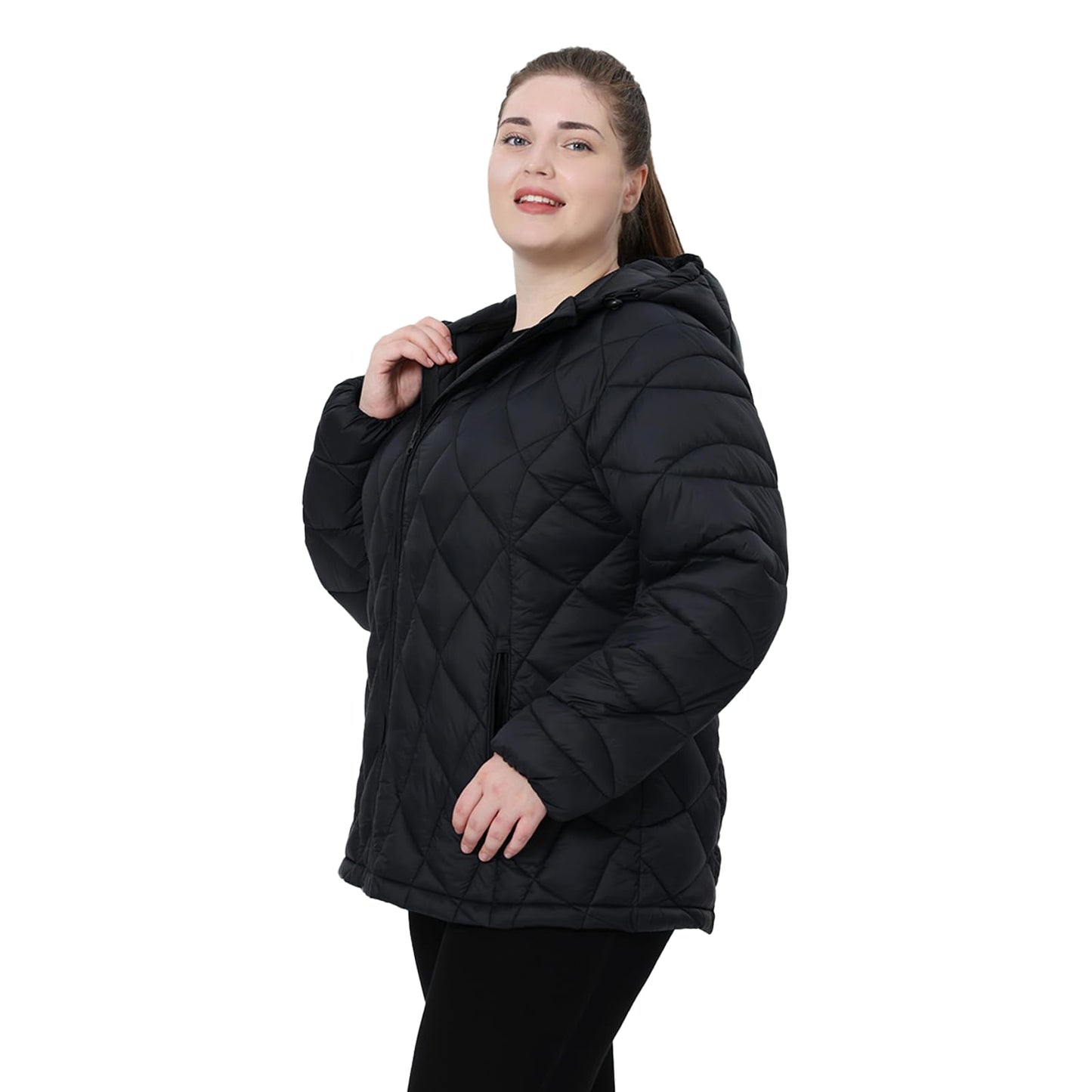 HHE Plus Size Women's Packable Puffer Jacket 1X-5X Water-Resistant Lightweight Winter Coat(Exclusively for Plus Size)(Black,2X)