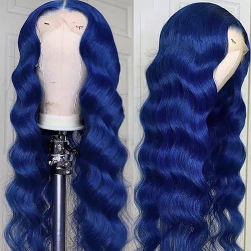Dark Blue Lace Front Wigs Human Hair 13x6 Body Wave Lace Front Wig Colored Glueless Royal Blue Wigs Human Hair Pre Plucked with Baby Hair 200% Density 22 Inch
