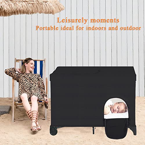 Elefama Blackout Cover for Pack N Play Blackout Tent Travel Crib Canopy Blackout Cover Breathable Stretchy Portable Blacko...