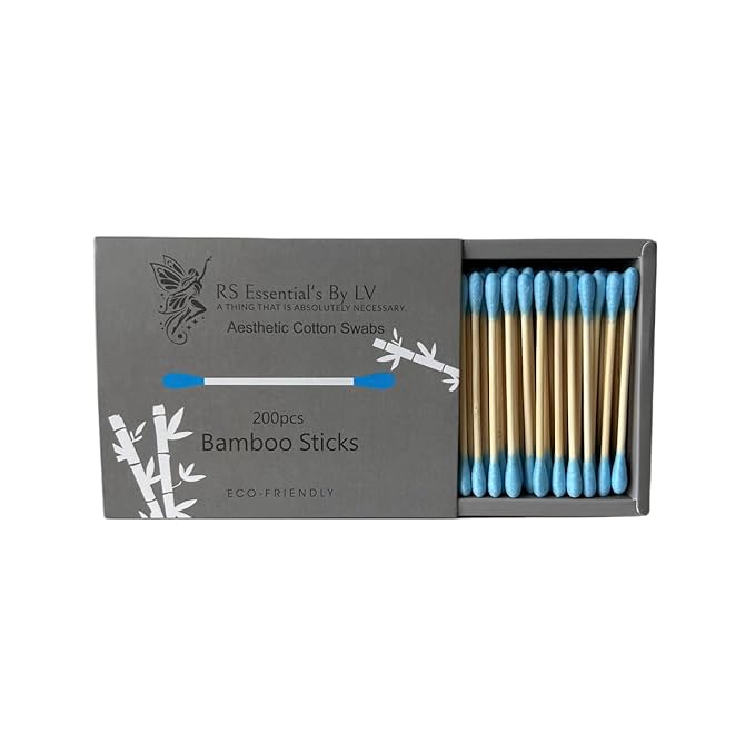 RS ESSENTIAL'S BY LV: Aesthetic Cotton Swabs Sticks Ear Swabs Bamboo swabs 200 Count Cotton Buds In 5 Colorful Colors (Blue)