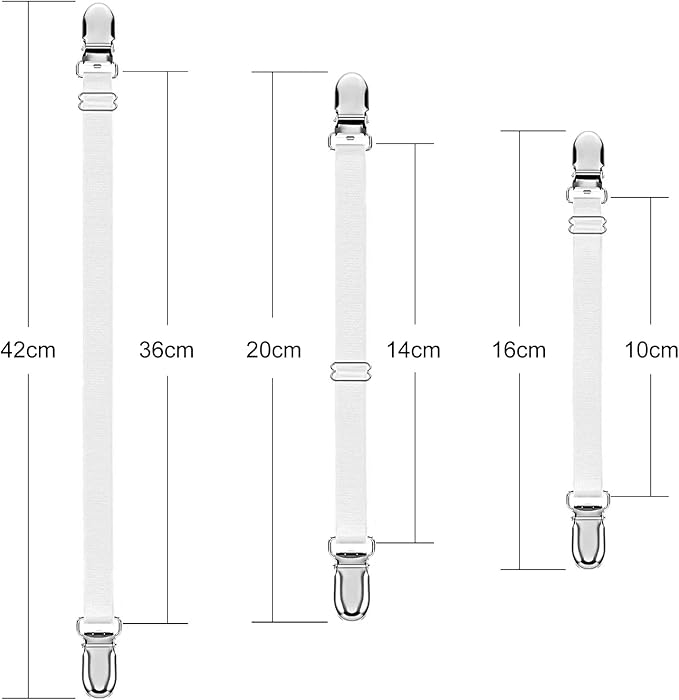Boao 12 Pcs Bed Sheet Clips Straps Sheet Corner Straps Holder Adjustable Mattress Clips, Elastic Bed Grippers Suspender Fasteners Holder for Home(White,4-8 Inch Length)