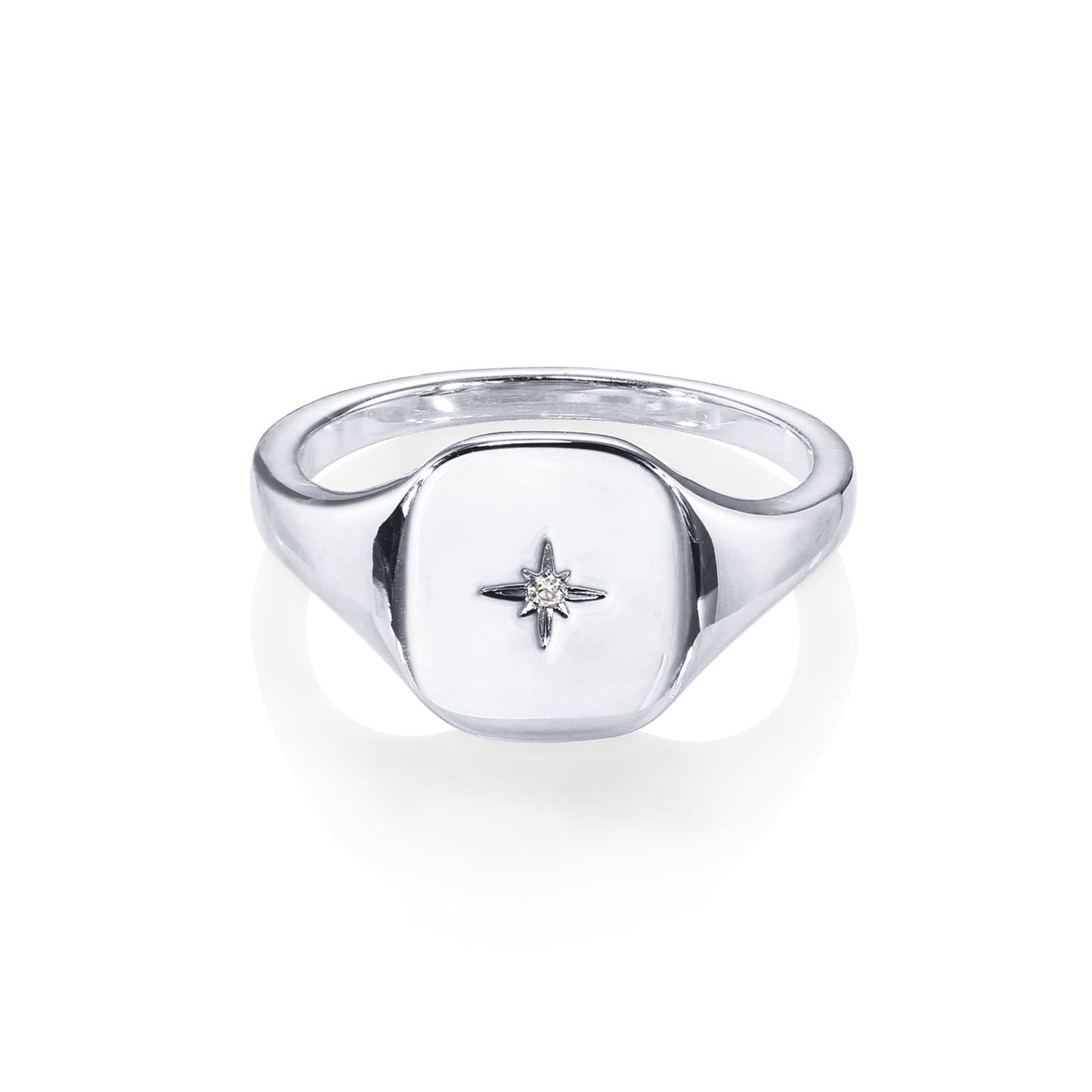 PAVOI 14K Gold Plated Signet Ring for Women | Bold Stackable Ring (White Gold, 5)